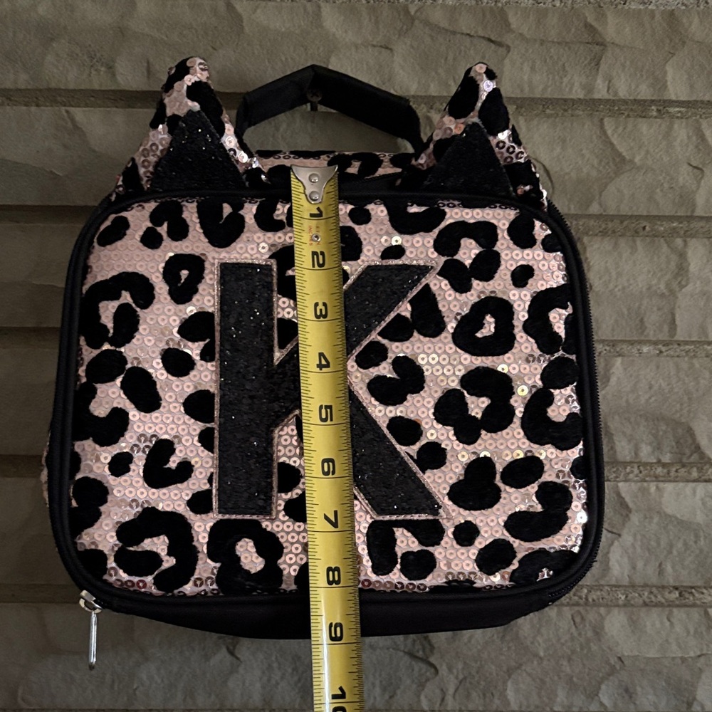 Leopard Print Kids Backpack with Initial K - Picture 13 of 14